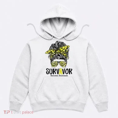 Leopard Messy Bun Survivor Sarcoma Awareness Hoodie