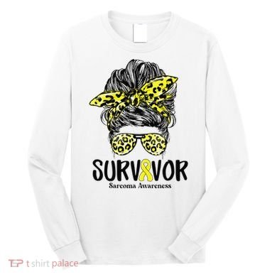 Leopard Messy Bun  Survivor Sarcoma Awareness Long Sleeve Shirt