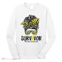 Leopard Messy Bun  Survivor Sarcoma Awareness Long Sleeve Shirt thumb 0