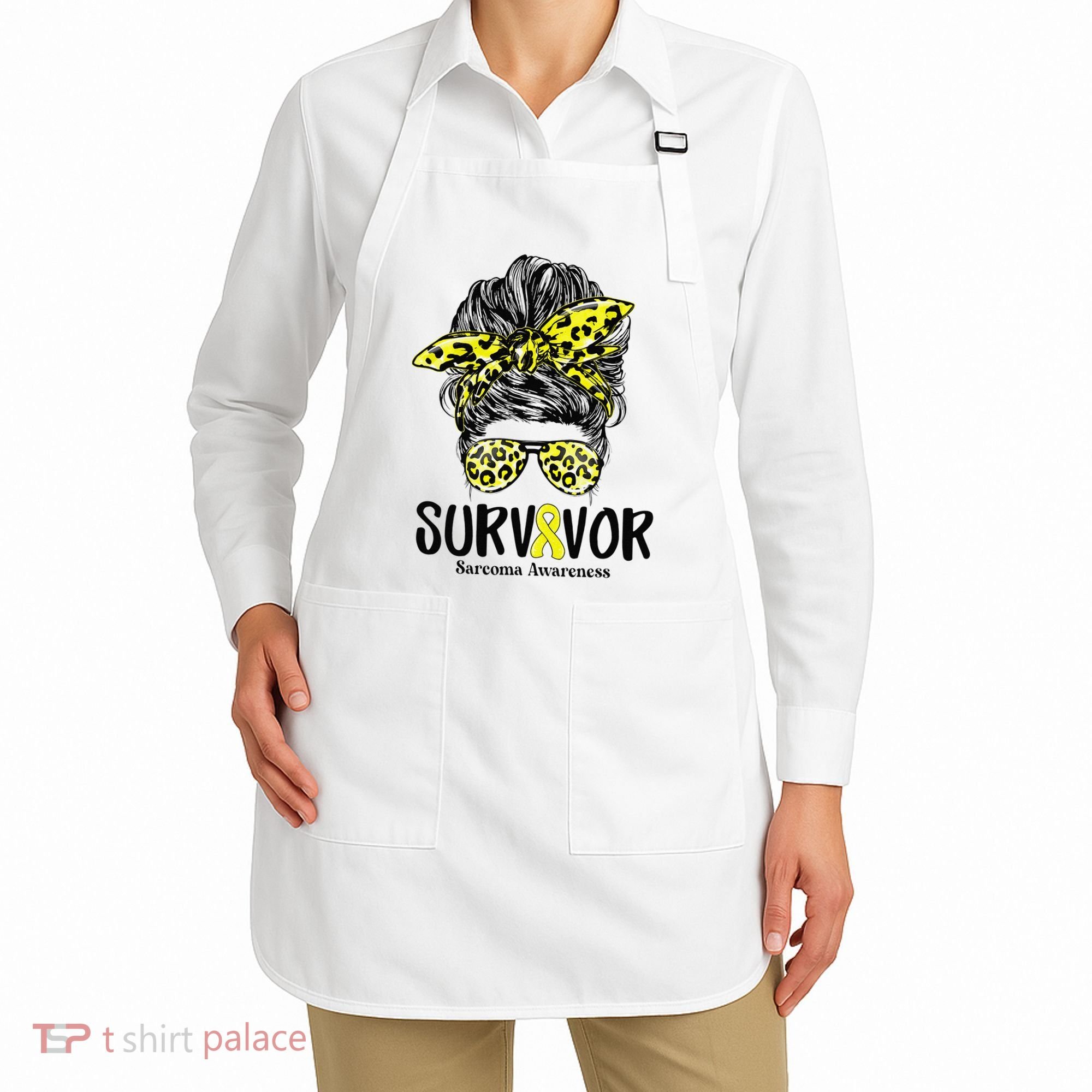 Leopard Messy Bun  Survivor Sarcoma Awareness Apron