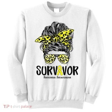 Leopard Messy Bun  Survivor Sarcoma Awareness Sweatshirt