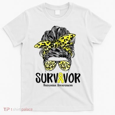 Leopard Messy Bun  Survivor Sarcoma Awareness T-Shirt