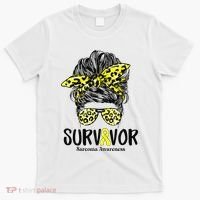 Leopard Messy Bun  Survivor Sarcoma Awareness T-Shirt thumb 0