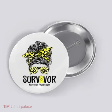 Leopard Messy Bun  Survivor Sarcoma Awareness Button