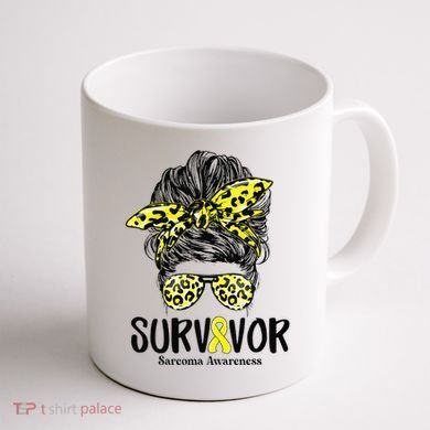 Leopard Messy Bun  Survivor Sarcoma Awareness Coffee Mug back