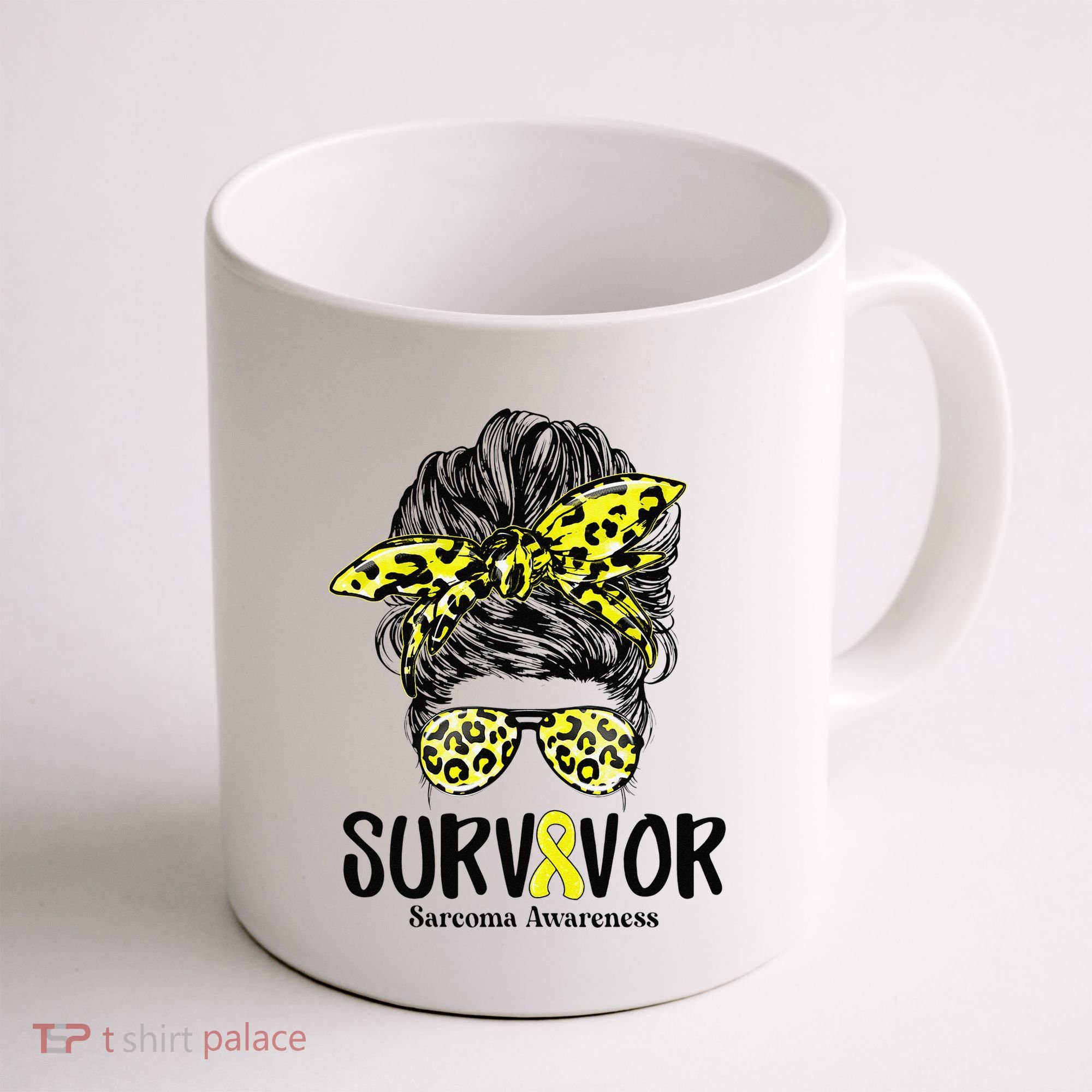 Leopard Messy Bun  Survivor Sarcoma Awareness Coffee Mug