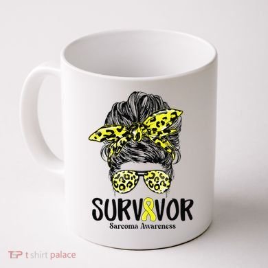 Leopard Messy Bun  Survivor Sarcoma Awareness Coffee Mug