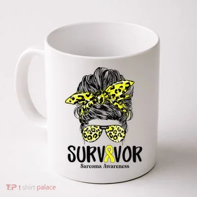 Leopard Messy Bun  Survivor Sarcoma Awareness Coffee Mug