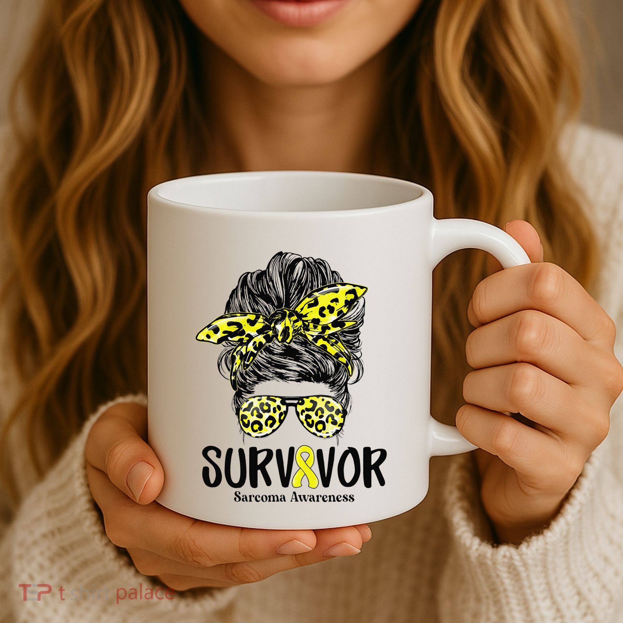 Leopard Messy Bun  Survivor Sarcoma Awareness Coffee Mug