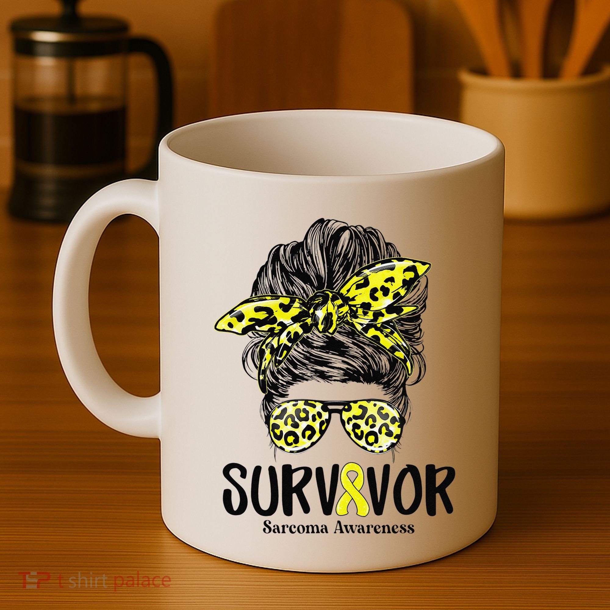 Leopard Messy Bun  Survivor Sarcoma Awareness Coffee Mug