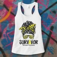 Leopard Messy Bun  Survivor Sarcoma Awareness Women's Tank Top thumb 3