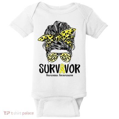Leopard Messy Bun  Survivor Sarcoma Awareness Baby Bodysuit