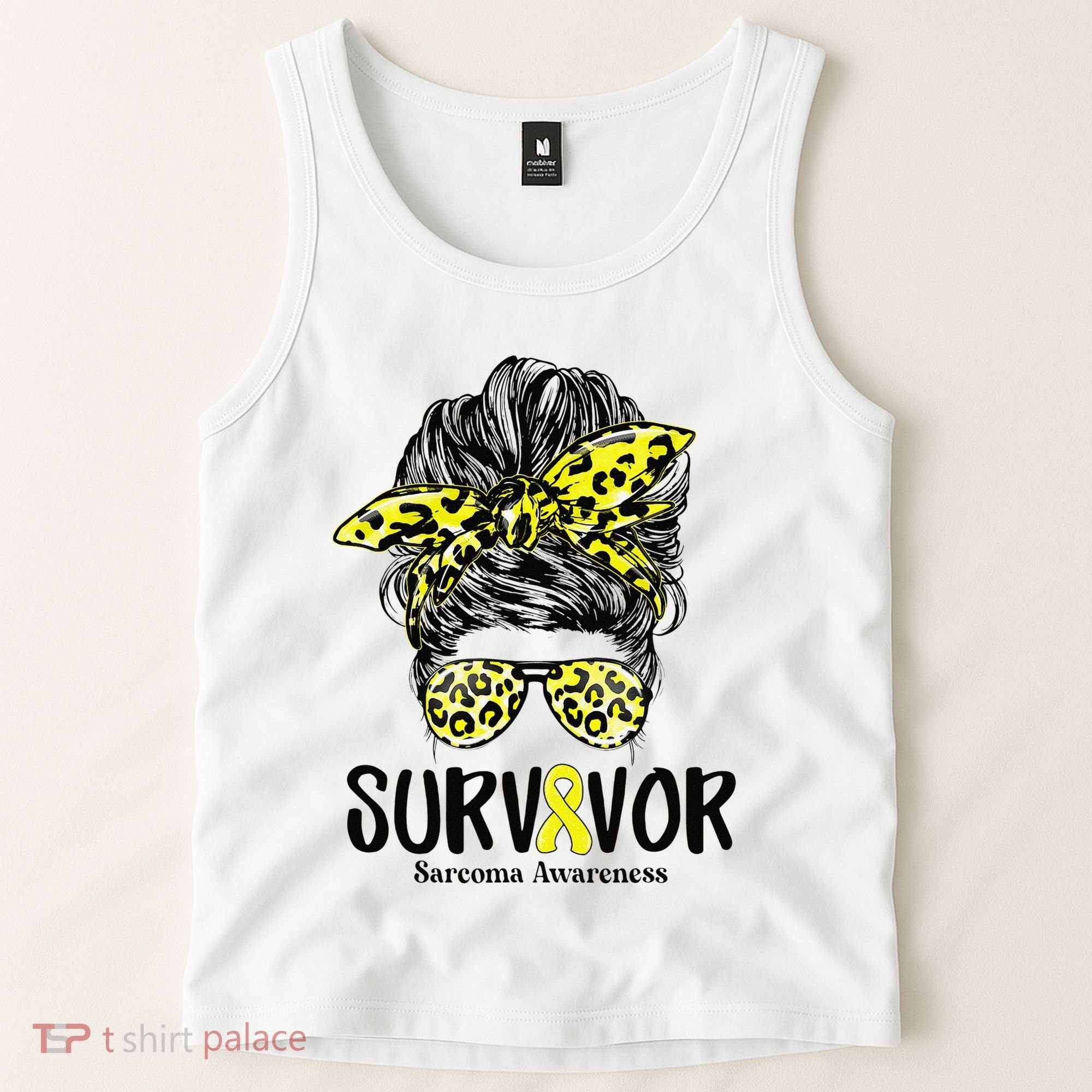 Leopard Messy Bun  Survivor Sarcoma Awareness Tank Top