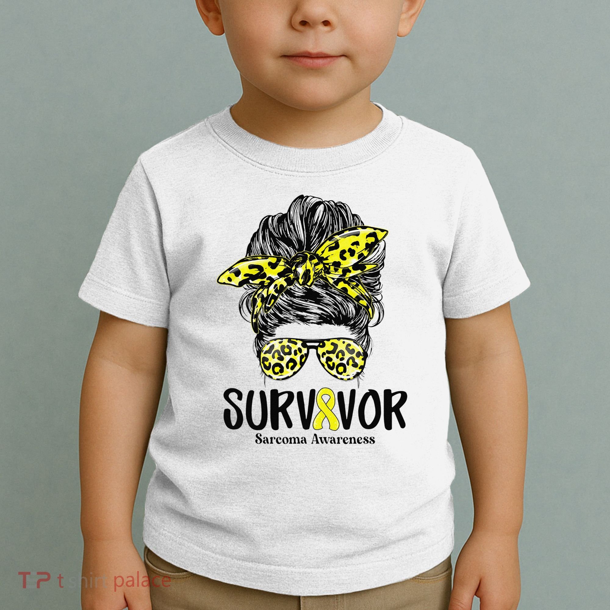 Leopard Messy Bun  Survivor Sarcoma Awareness Toddler T-Shirt