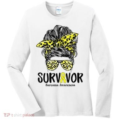 Leopard Messy Bun  Survivor Sarcoma Awareness Women's Long Sleeve Shirt