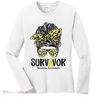 Leopard Messy Bun  Survivor Sarcoma Awareness Women's Long Sleeve Shirt thumb 0