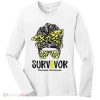 Leopard Messy Bun  Survivor Sarcoma Awareness Women's Long Sleeve Shirt thumb 0