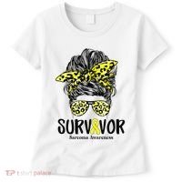 Leopard Messy Bun  Survivor Sarcoma Awareness Women's T-Shirt thumb 0