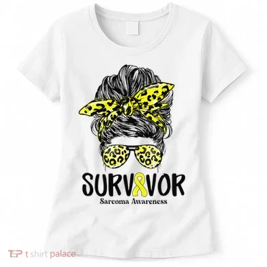 Leopard Messy Bun Survivor Sarcoma Awareness Women's T-Shirt