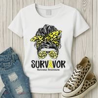 Leopard Messy Bun  Survivor Sarcoma Awareness Women's T-Shirt thumb 3