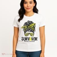 Leopard Messy Bun  Survivor Sarcoma Awareness Women's T-Shirt thumb 4