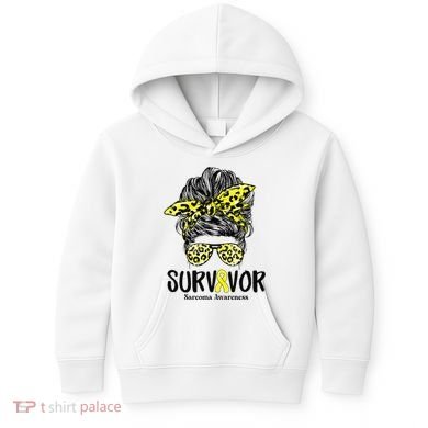 Leopard Messy Bun  Survivor Sarcoma Awareness Kids Hoodie