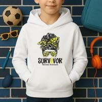Leopard Messy Bun  Survivor Sarcoma Awareness Kids Hoodie thumb 2