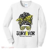 Leopard Messy Bun  Survivor Sarcoma Awareness Kids Long Sleeve Shirt thumb 0