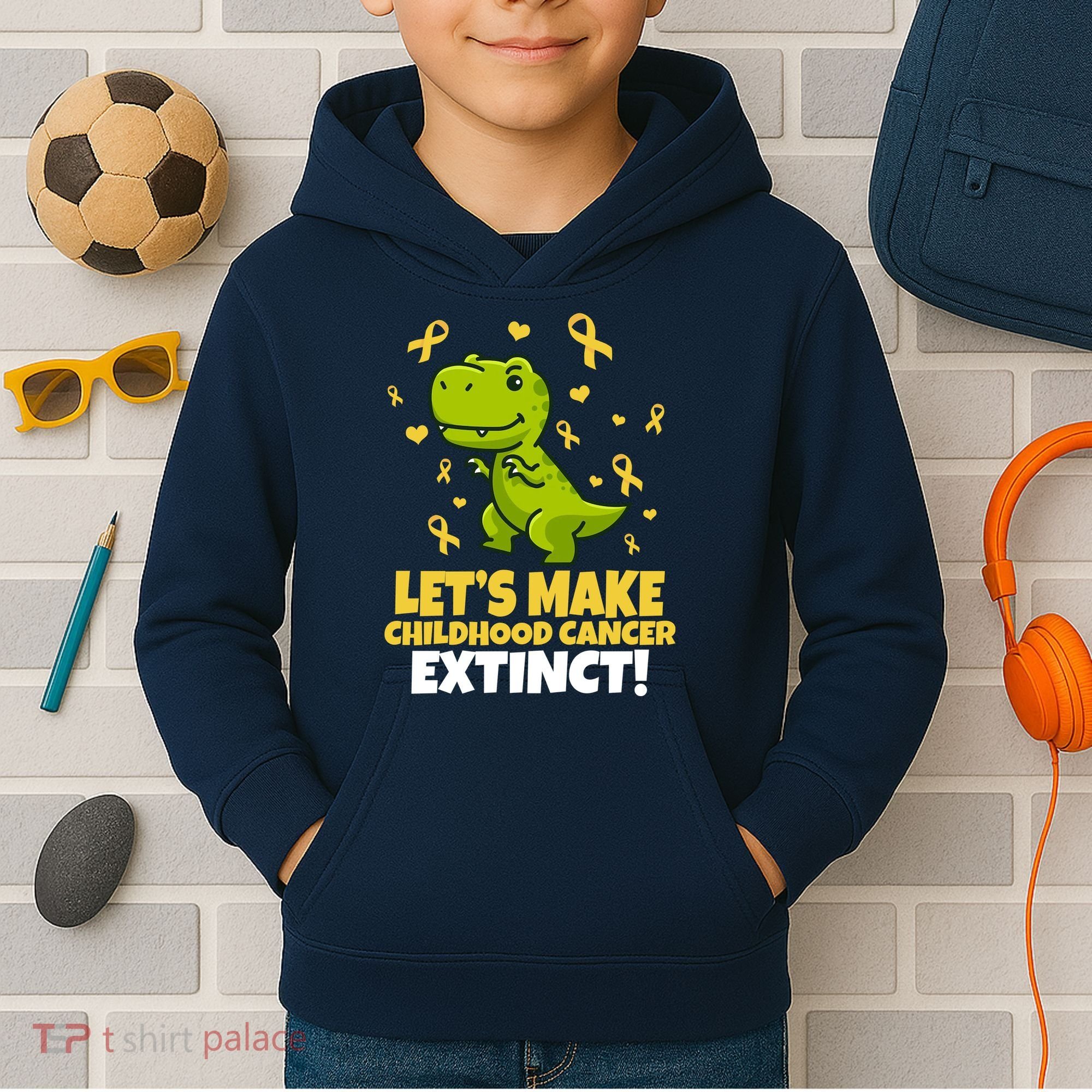 Let's Make Childhood Cancer Extinct Trex Kids Hoodie