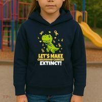 Let's Make Childhood Cancer Extinct Trex Kids Hoodie thumb 3
