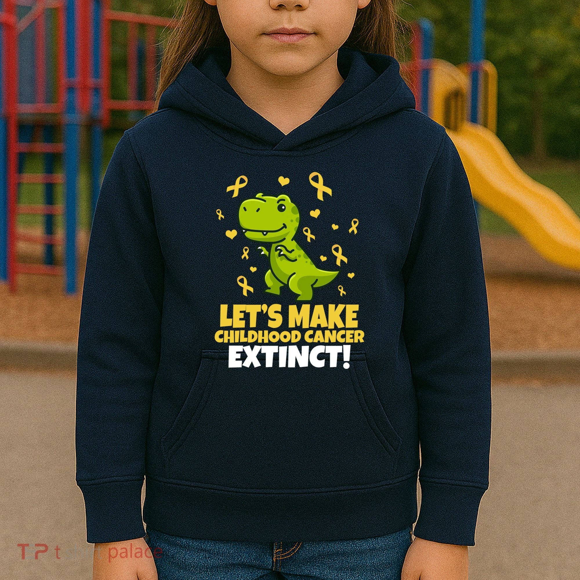 Let's Make Childhood Cancer Extinct Trex Kids Hoodie
