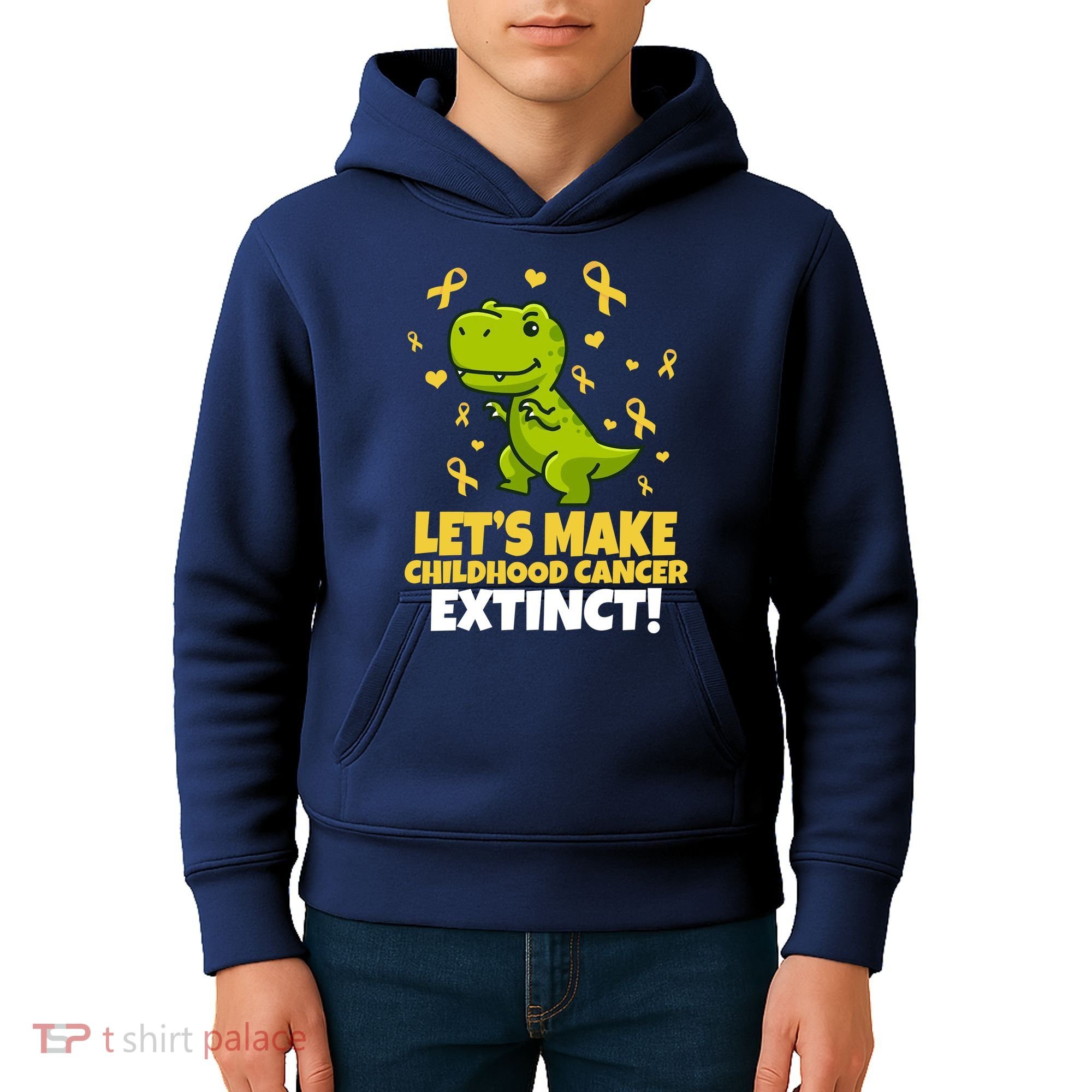 Let's Make Childhood Cancer Extinct Trex Kids Hoodie