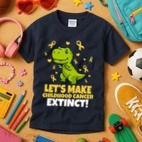 Let's Make Childhood Cancer Extinct Trex Kids T-Shirt thumb 3