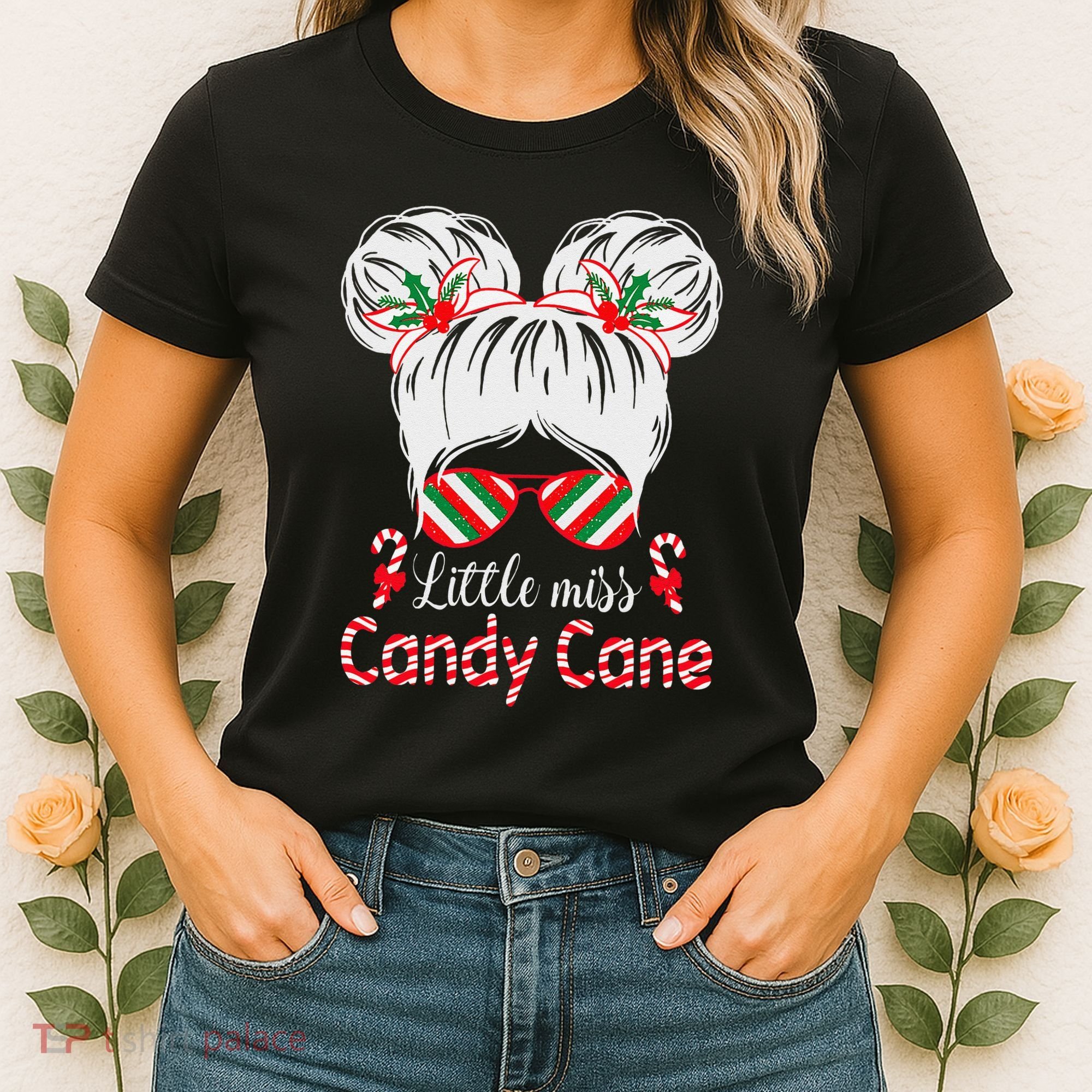 Little Miss Candy Cane Christmas Messy Bungirl Women's T-Shirt