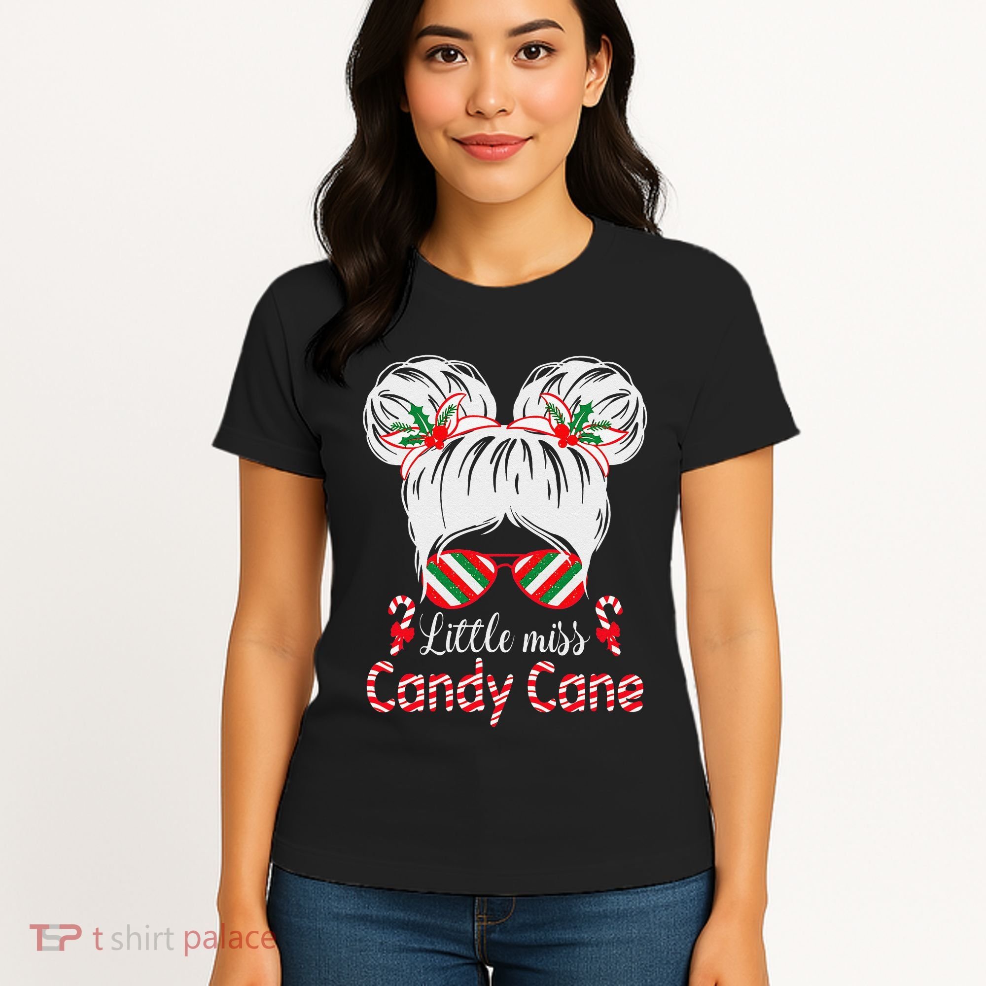 Little Miss Candy Cane Christmas Messy Bungirl Women's T-Shirt