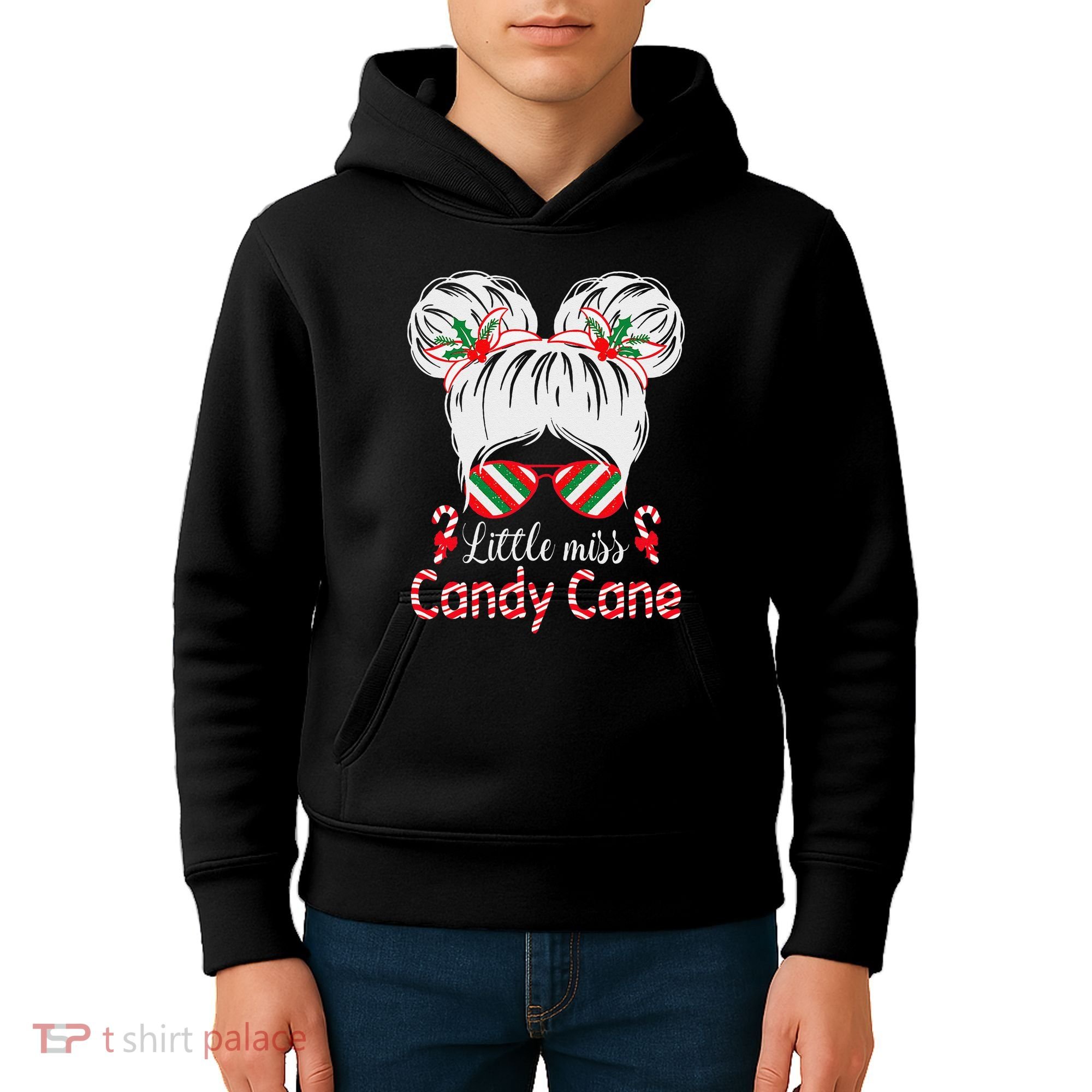 Little Miss Candy Cane Christmas Messy Bungirl Kids Hoodie