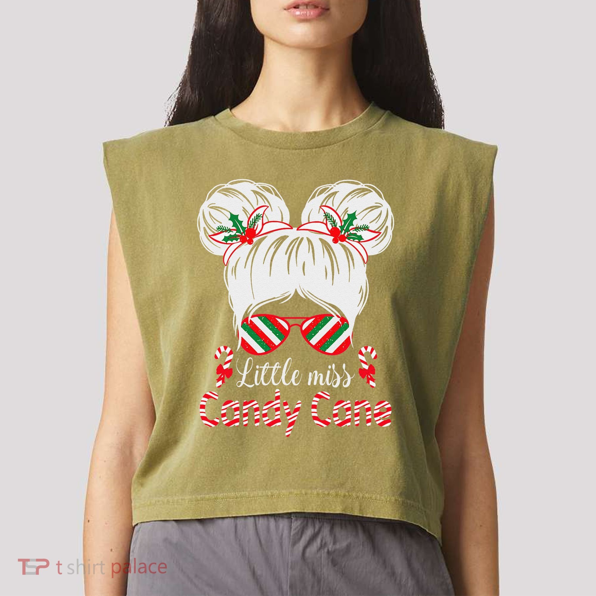 Little Miss Candy Cane Christmas Messy Bungirl Garment-Dyed Women's Muscle Tee