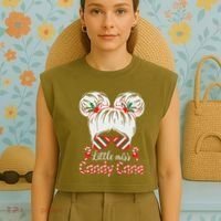 Little Miss Candy Cane Christmas Messy Bungirl Garment-Dyed Women's Muscle Tee thumb 4
