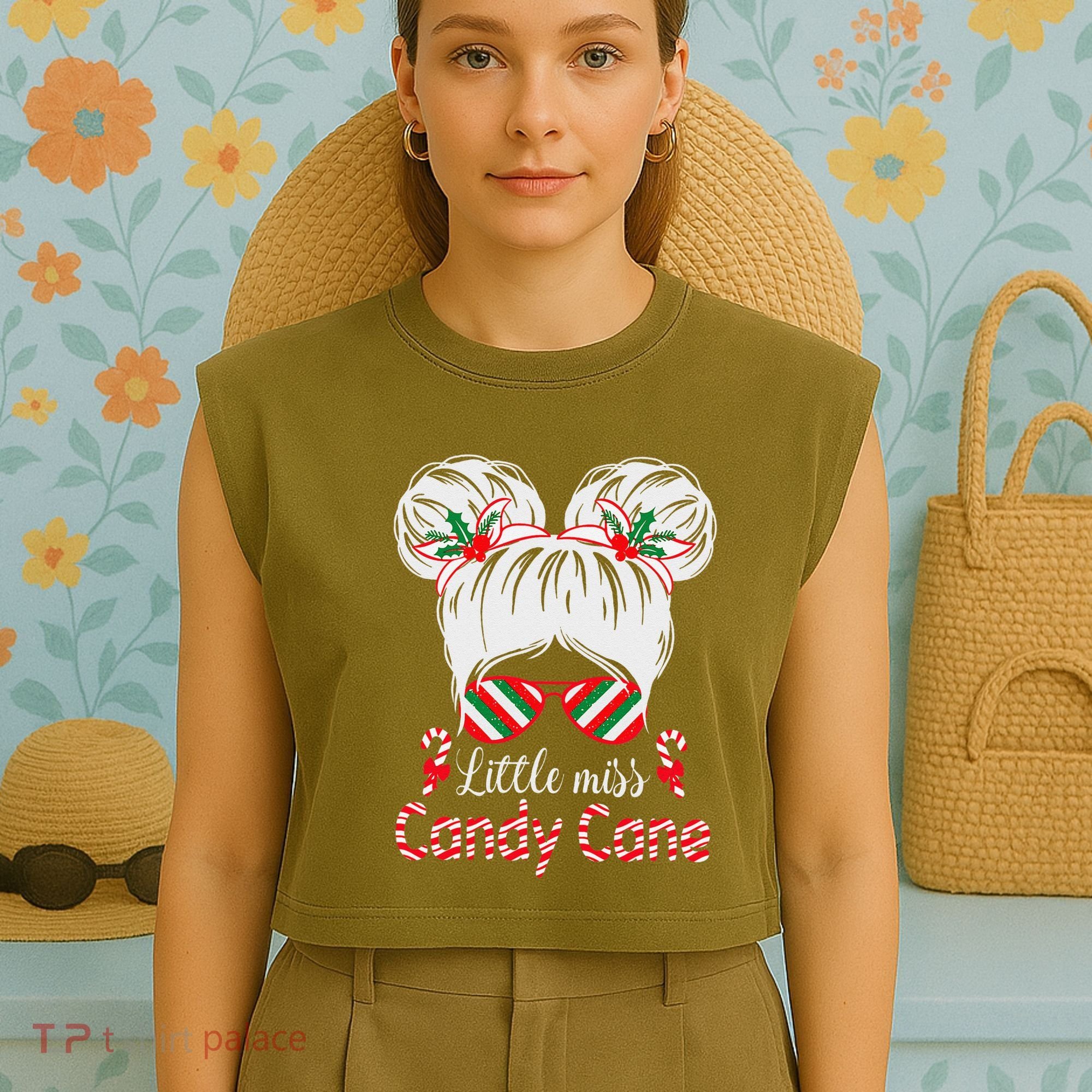 Little Miss Candy Cane Christmas Messy Bungirl Garment-Dyed Women's Muscle Tee
