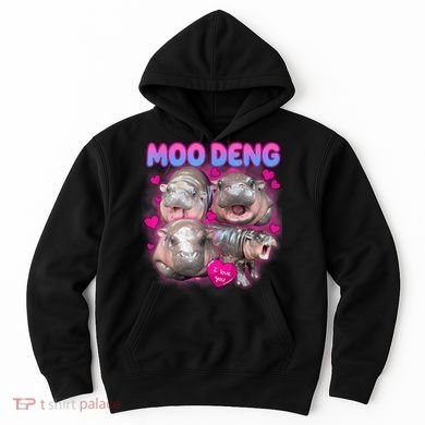 Love Moo Deng Funny Cute Hippo Meme Hoodie