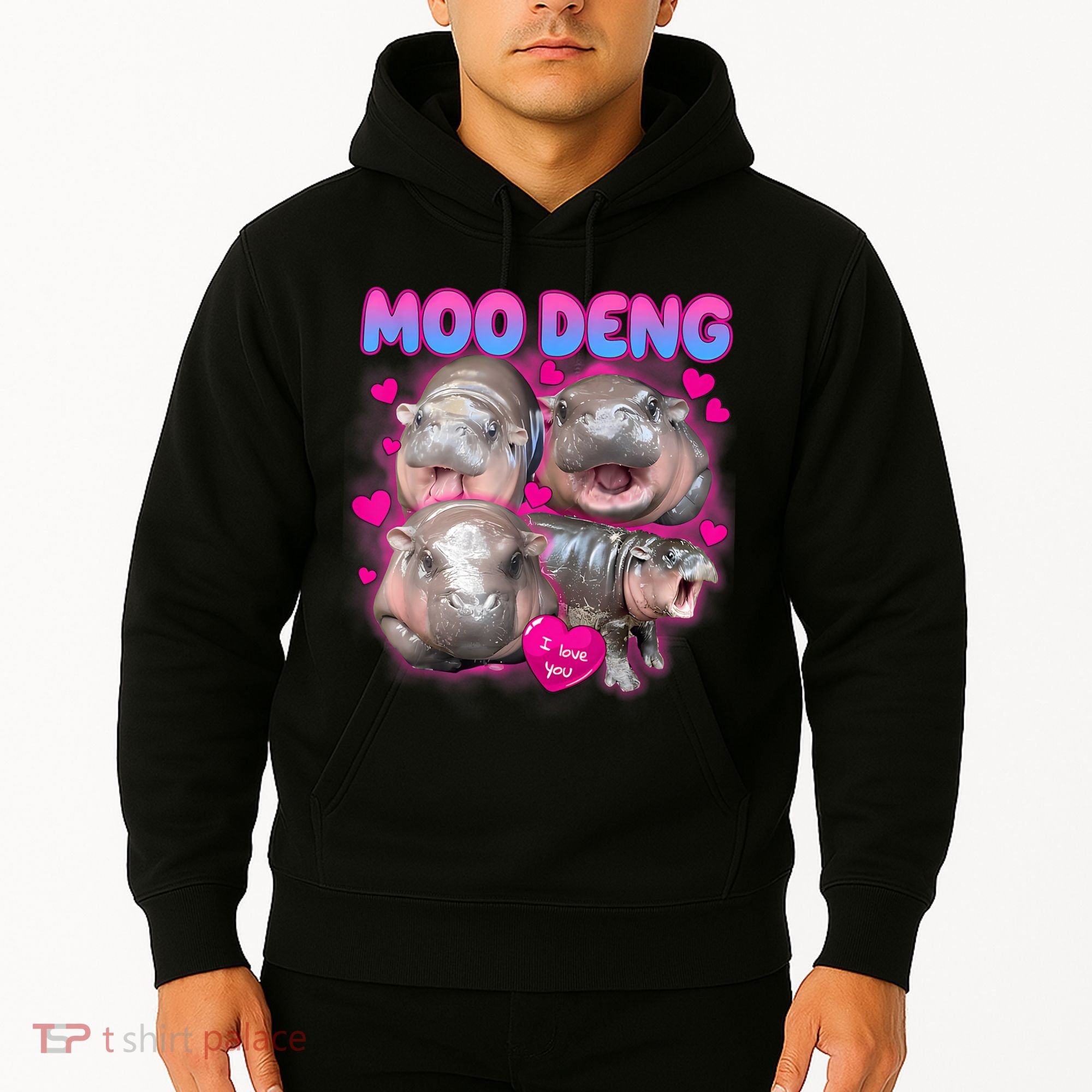 Love Moo Deng Funny Cute Hippo Meme Hoodie