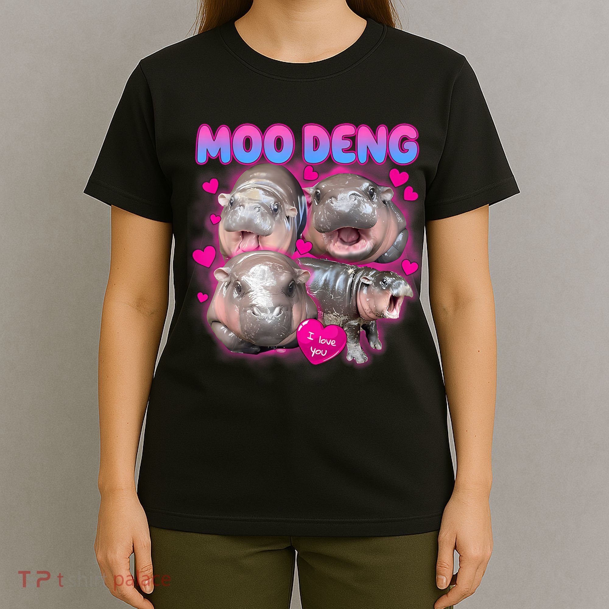 Love Moo Deng Funny Cute Hippo Meme T-Shirt