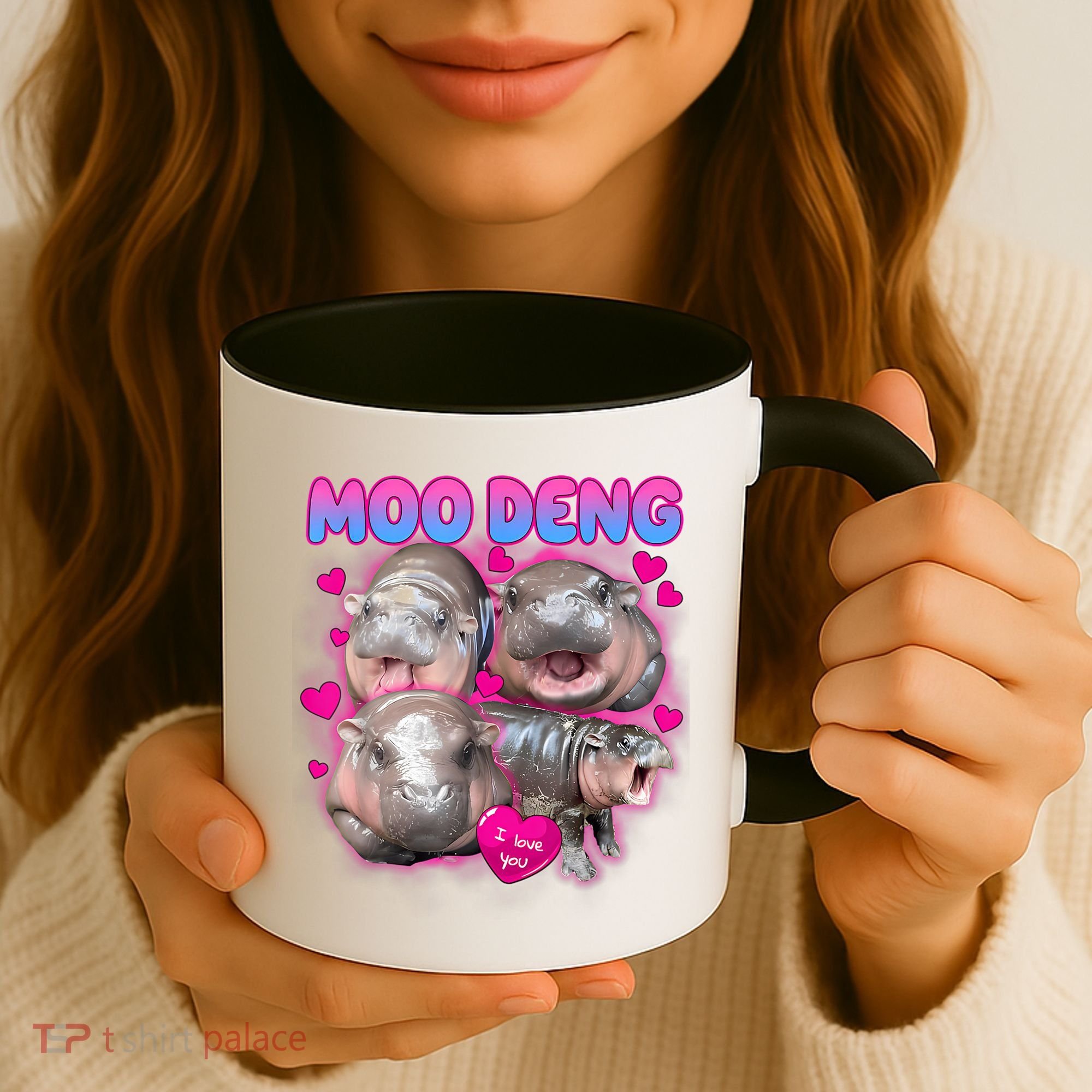 Love Moo Deng Funny Cute Hippo Meme Coffee Mug