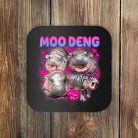 Love Moo Deng Funny Cute Hippo Meme Coaster thumb 0