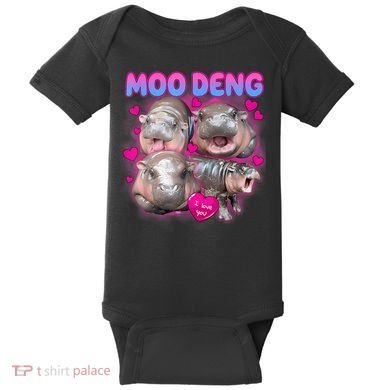 Love Moo Deng Funny Cute Hippo Meme Baby Bodysuit