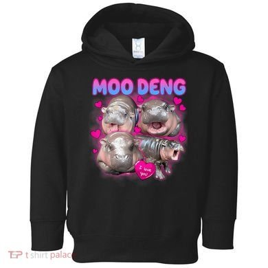 Love Moo Deng Funny Cute Hippo Meme Toddler Hoodie