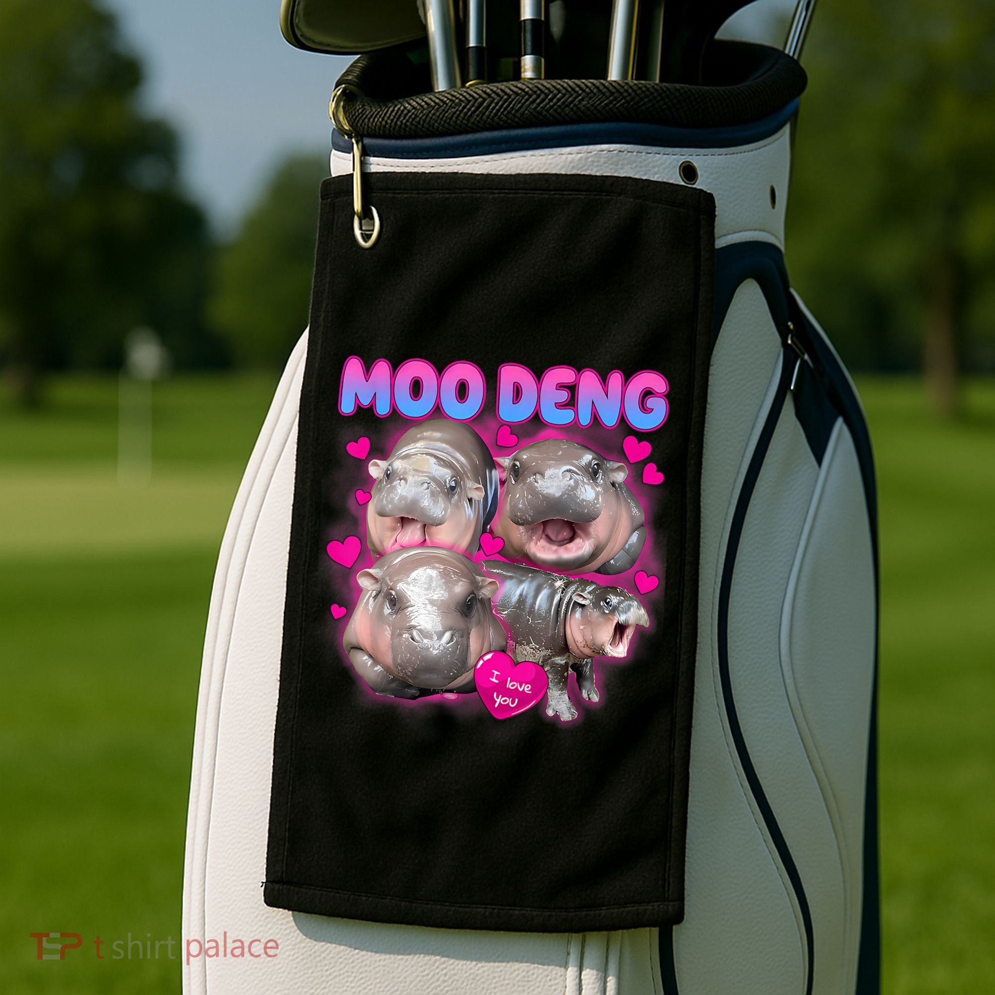 Love Moo Deng Funny Cute Hippo Meme Golf Towel