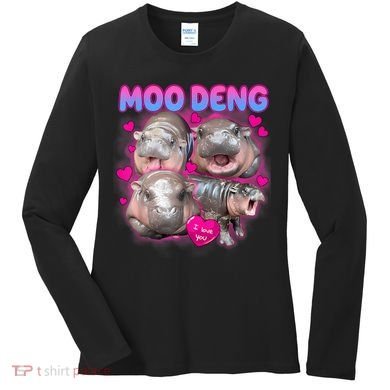 Love Moo Deng Funny Cute Hippo Meme Women's Long Sleeve Shirt