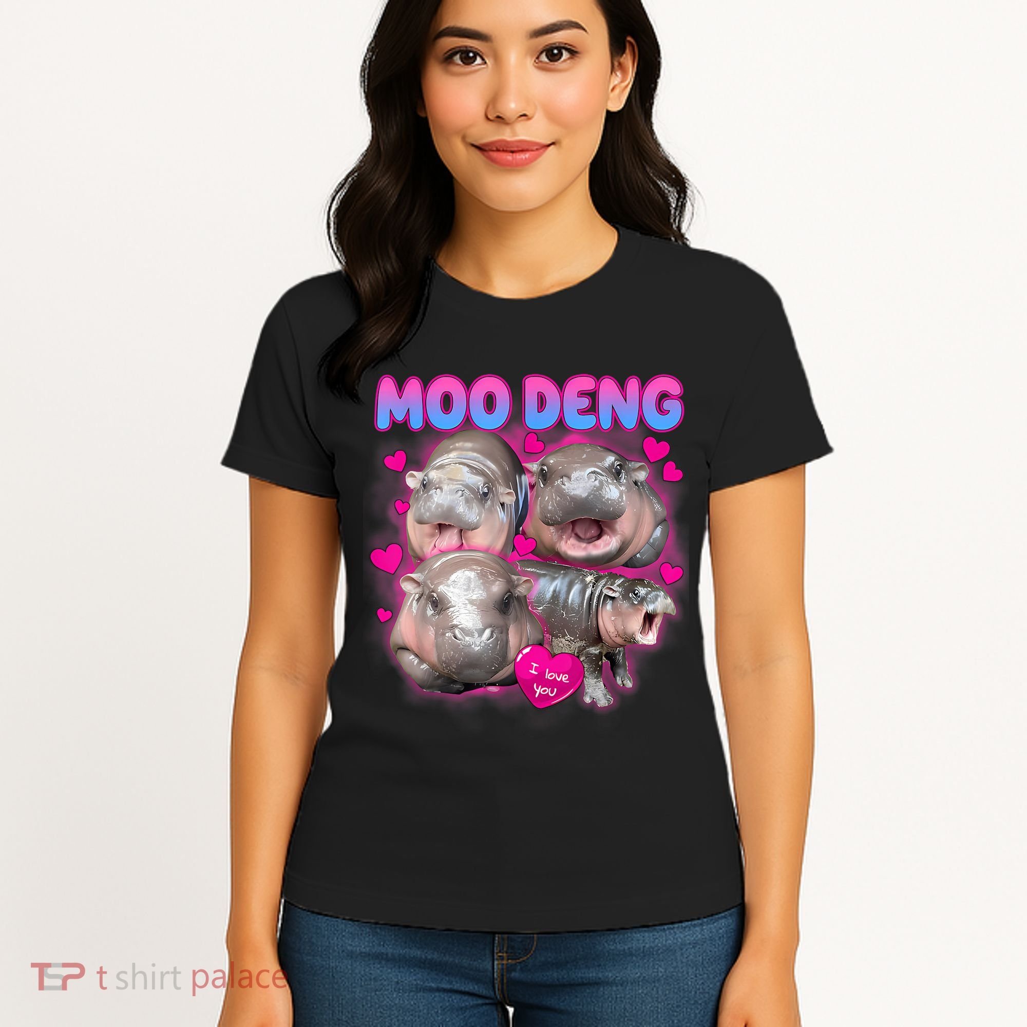 Love Moo Deng Funny Cute Hippo Meme Women's T-Shirt
