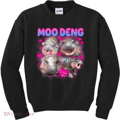 Love Moo Deng Funny Cute Hippo Meme Kids Sweatshirt